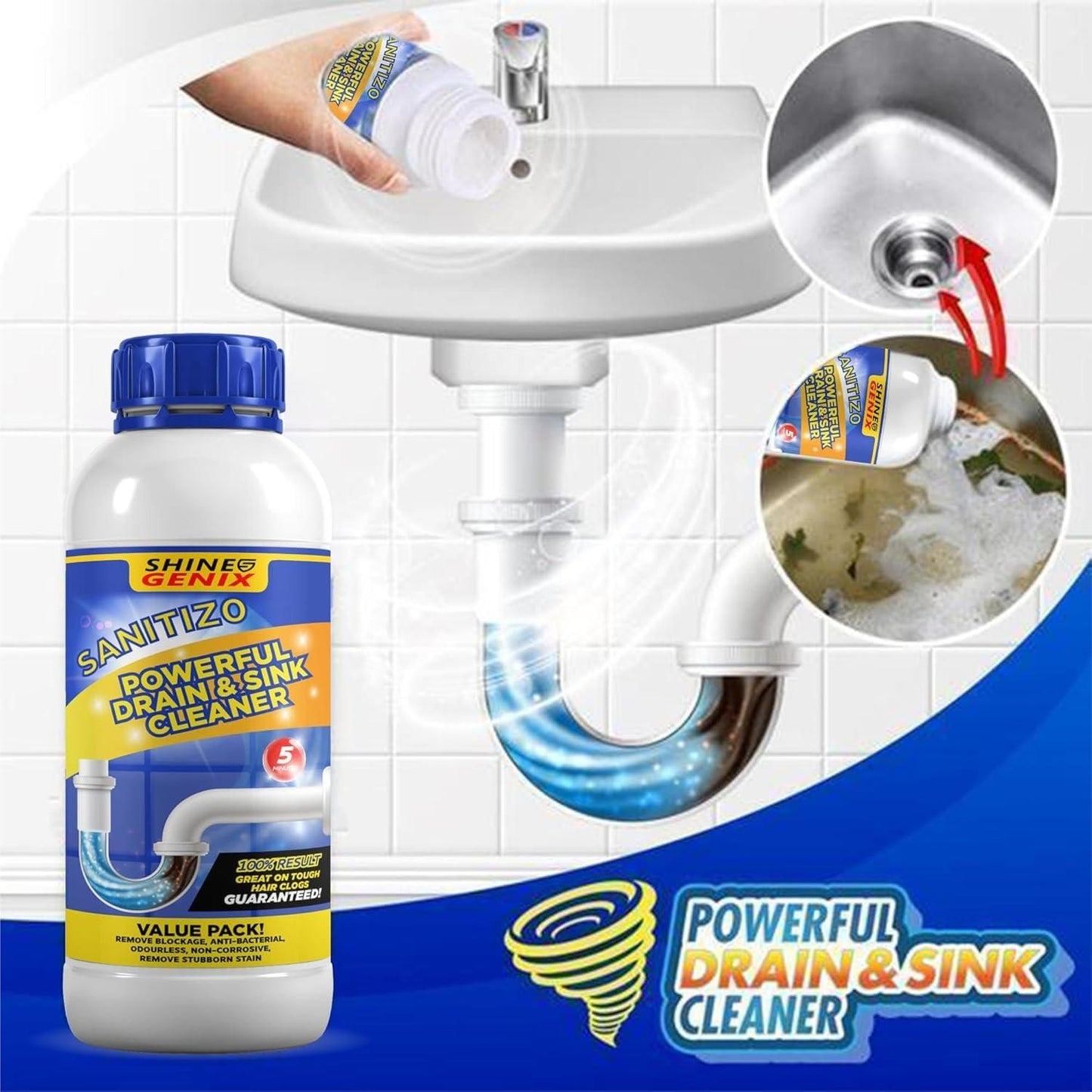 Sanitizo Powerful Drain & Sink Cleaner Powder (Buy 1 Get 3 Free )
