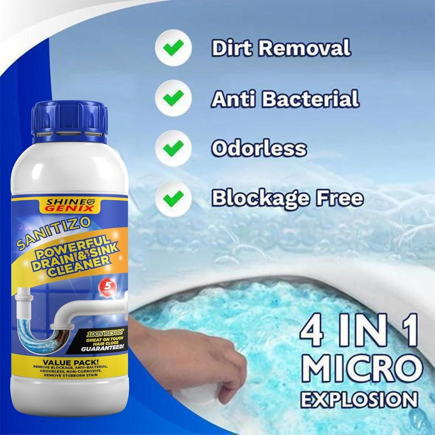 Sanitizo Powerful Drain & Sink Cleaner Powder (Buy 1 Get 3 Free )