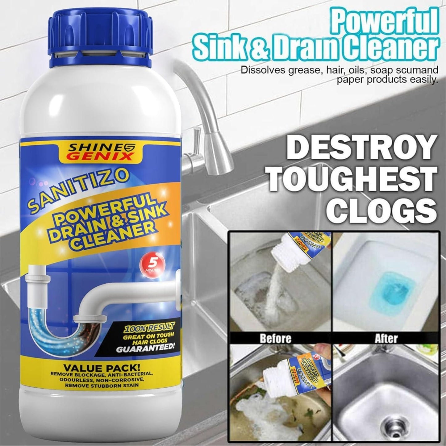 Sanitizo Powerful Drain & Sink Cleaner Powder (Buy 1 Get 3 Free )