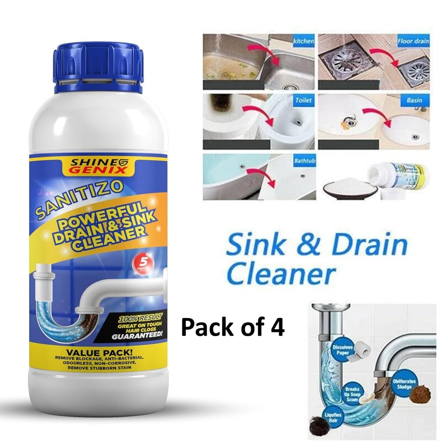 Sanitizo Powerful Drain & Sink Cleaner Powder (Buy 1 Get 3 Free )