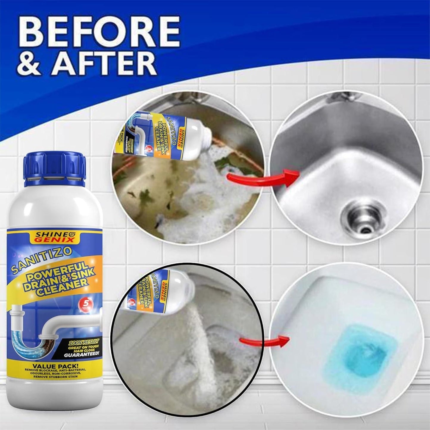 Sanitizo Powerful Drain & Sink Cleaner Powder (Buy 1 Get 3 Free )